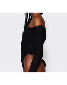 Mugler | Women | Ruched Mesh Bodysuit | Black