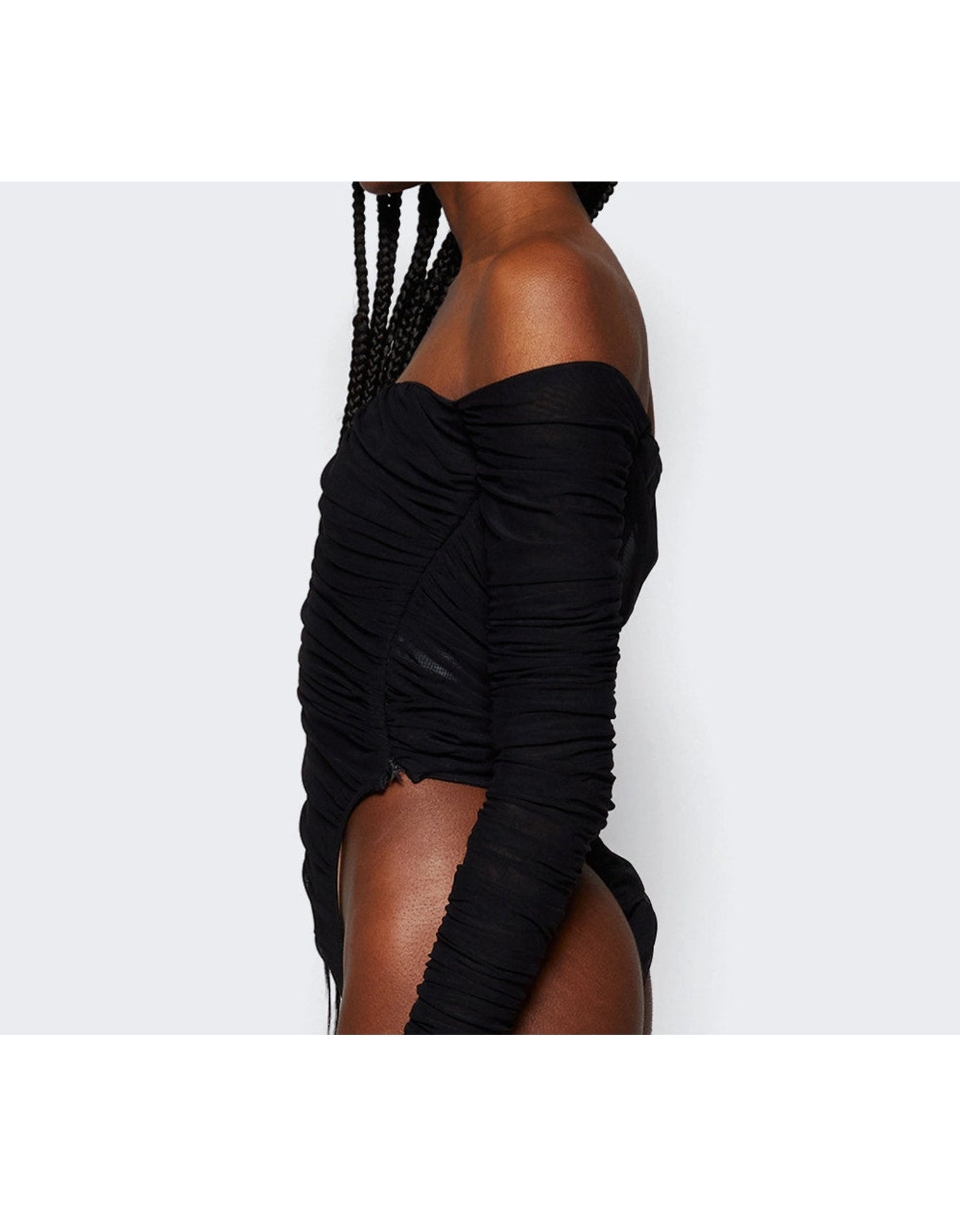 Mugler | Women | Ruched Mesh Bodysuit | Black