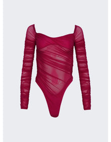 Mugler | Women | Ruched Mesh Bodysuit | Magenta