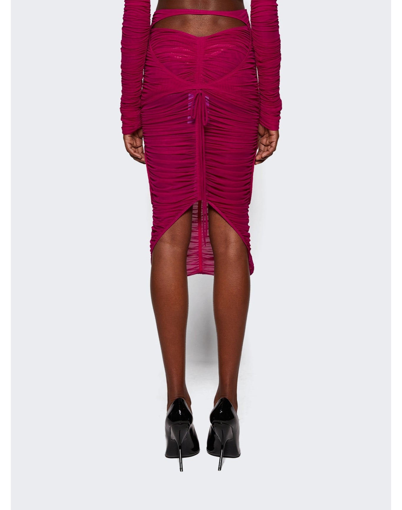 Mugler | Women | Ruched Mesh Skirt | Magenta