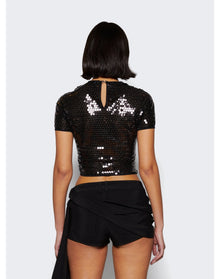 Mugler | Women | Shiny Sequin Crop Top | Black