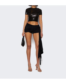 Mugler | Women | Shiny Sequin Crop Top | Black