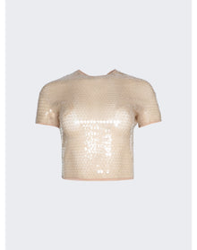 Mugler | Women | Shiny Sequin Crop Top | Tan