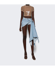 Mugler | Women | Shiny Sequin Crop Top | Tan