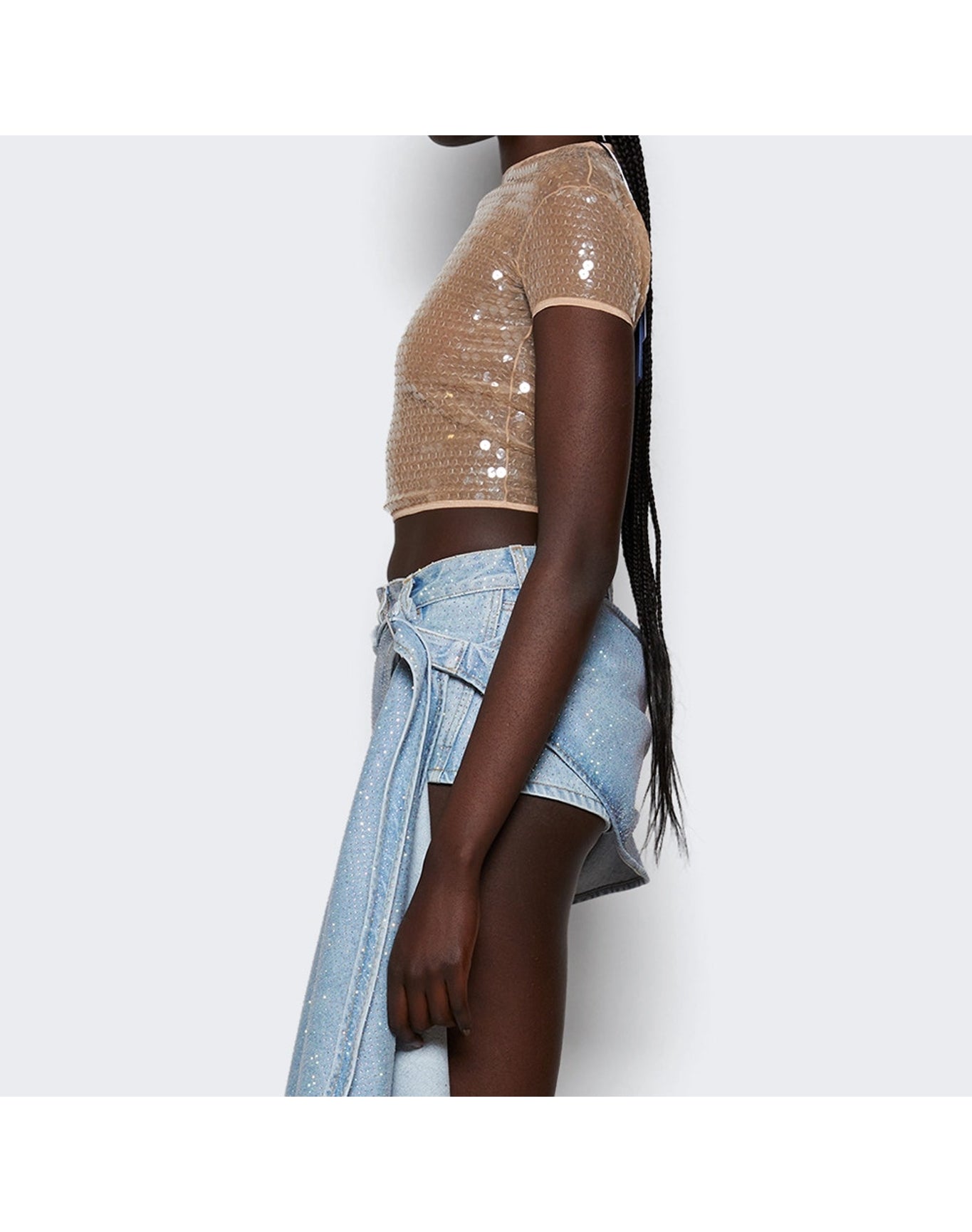 Mugler | Women | Shiny Sequin Crop Top | Tan
