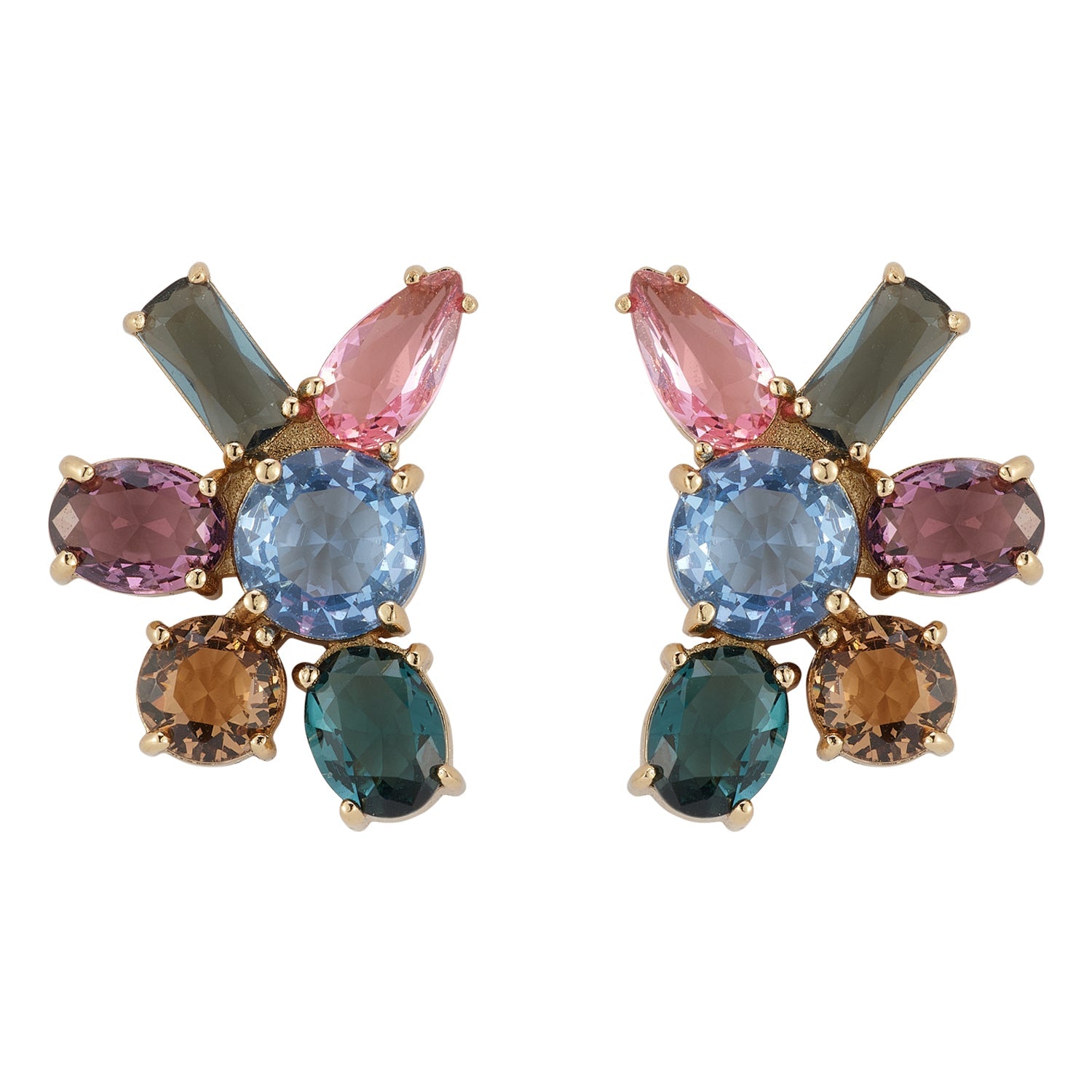Multi-Colored Crystal Stud Earrings on Flat White Background