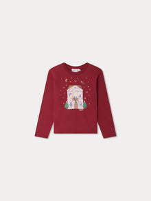 Girl | Theia Christmas Pattern T Shirt | Burgundy