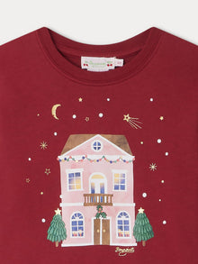Girl | Theia Christmas Pattern T Shirt | Burgundy