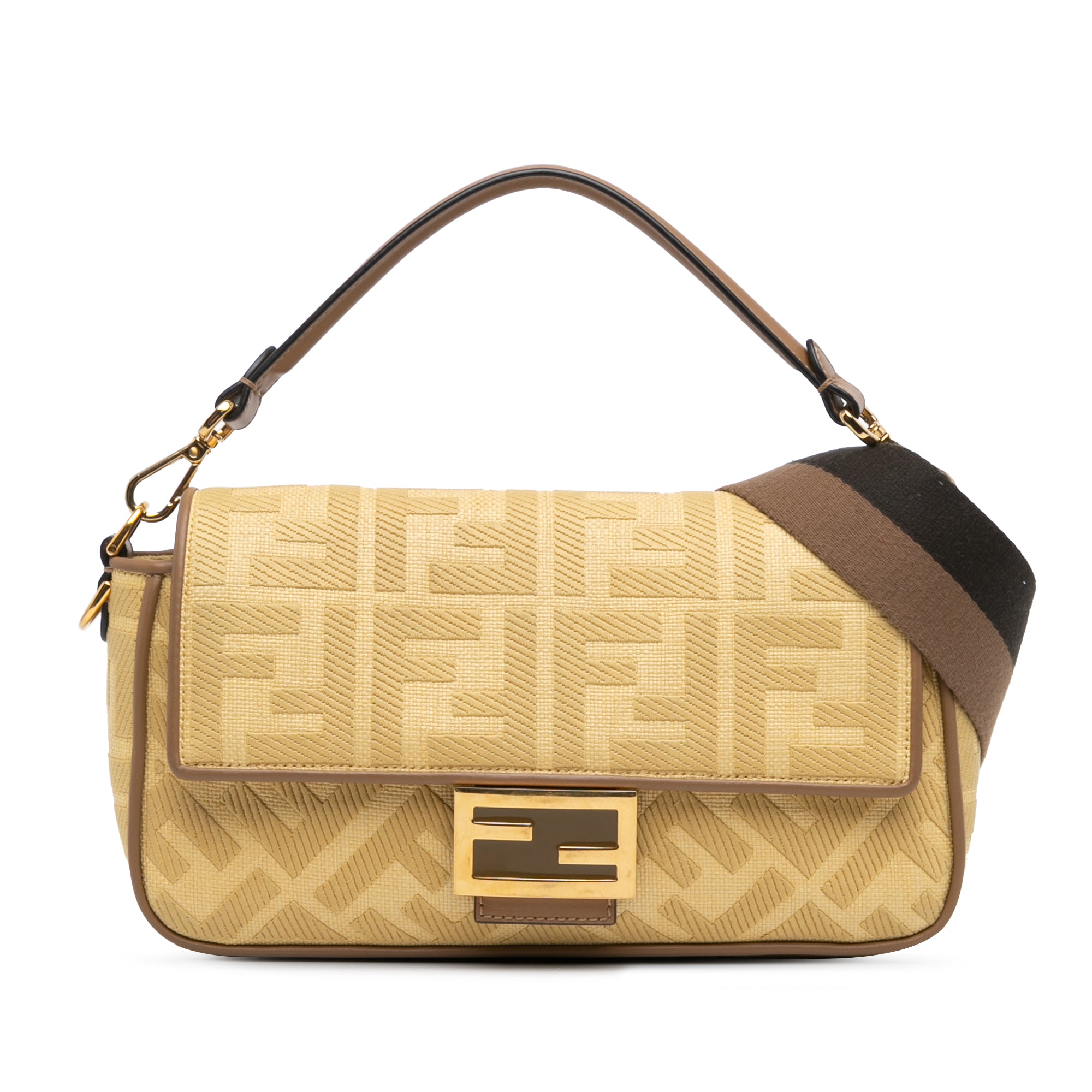 Fendi | Pre-Owned Zucca Embroidered Canvas Baguette Satchel | Yellow