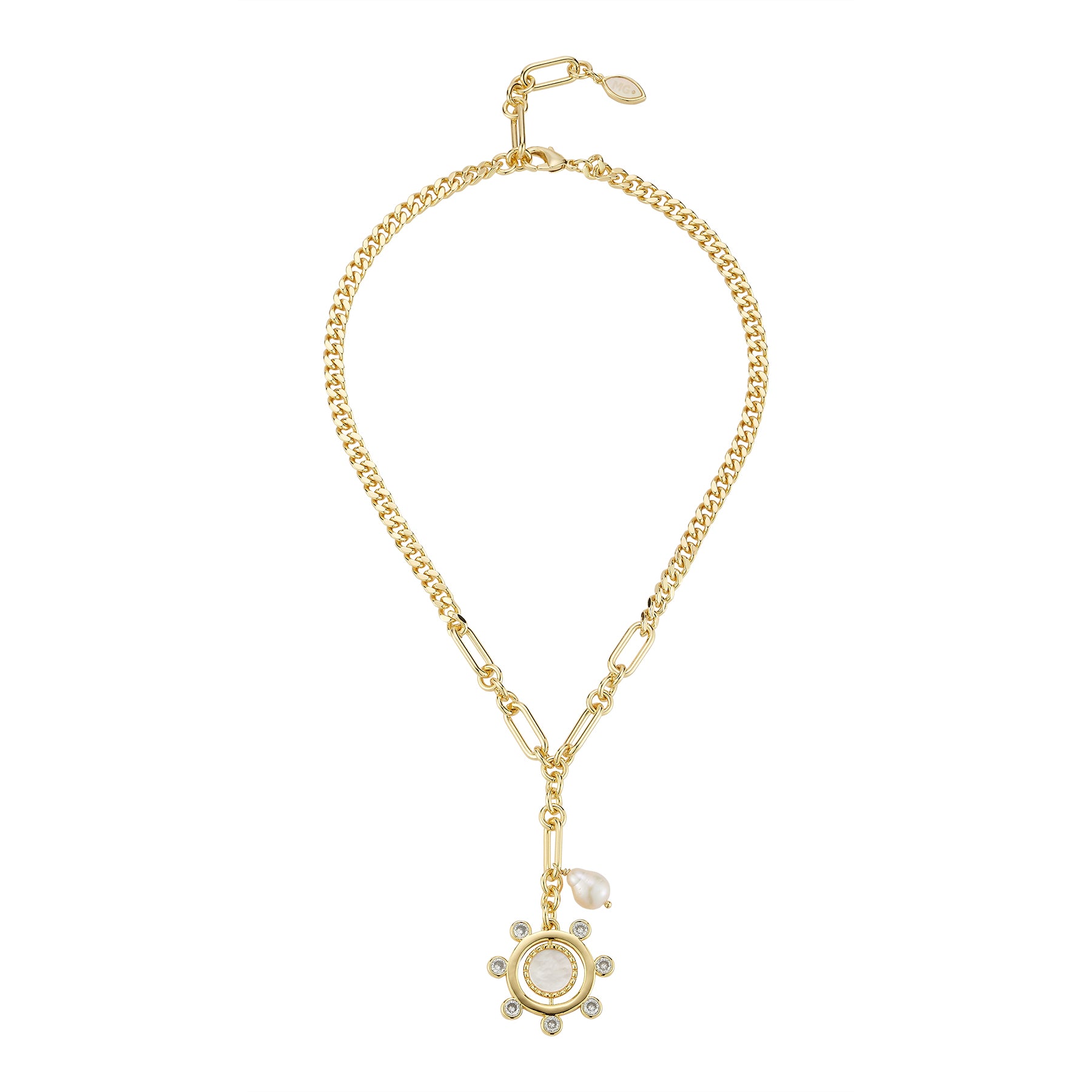 Gracie Necklace | Freshwater Pearl/Crystal | 14K Gold Plated Brass