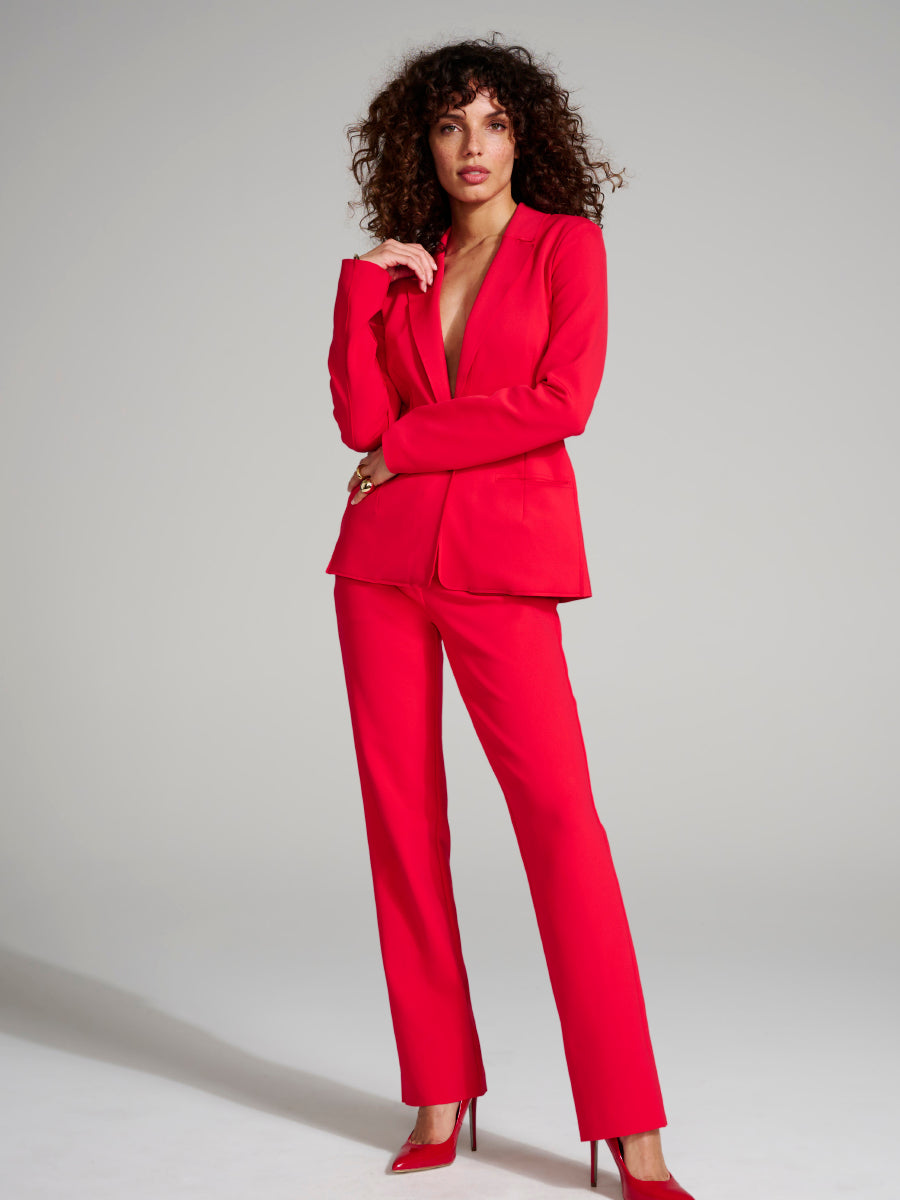 Sale: Neoprene CEO Wide Leg Trouser::Scarlet::