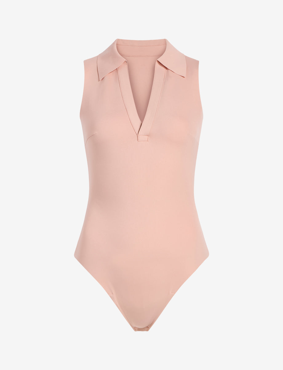 Neoprene Sleeveless V-Neck Polo Bodysuit::Desert Rose::Main