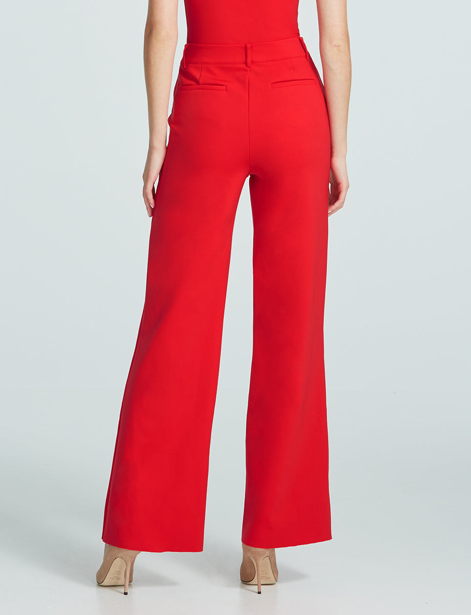 Sale: Neoprene CEO Wide Leg Trouser::Scarlet::Back