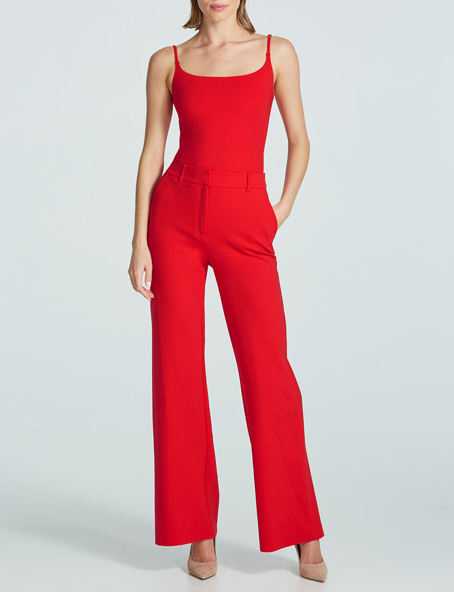 Sale: Neoprene CEO Wide Leg Trouser::Scarlet::Hover