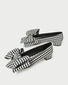 Noa Black/White Gingham Bow Flat in black/white gingham cotton.