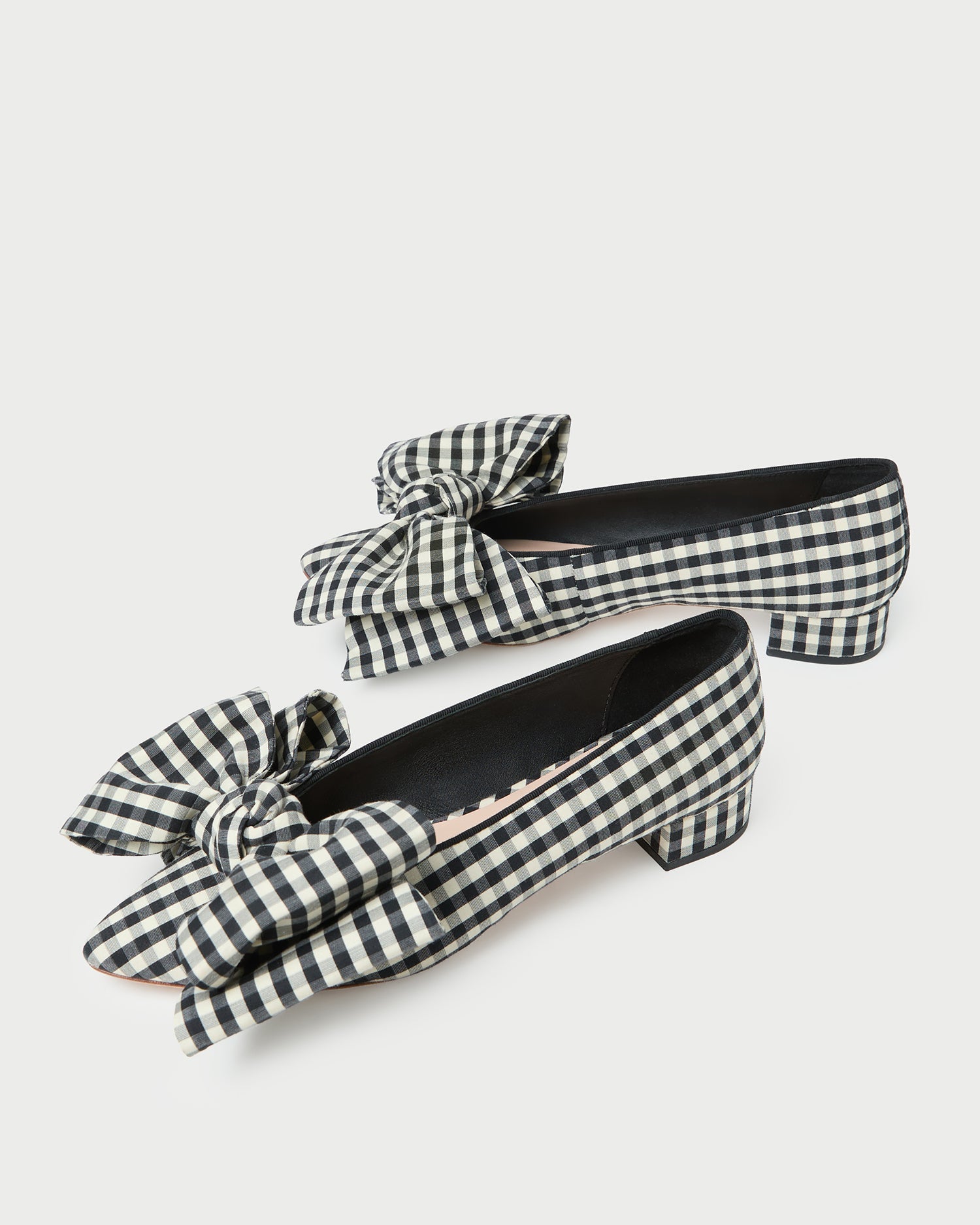 Noa Black/White Gingham Bow Flat in black/white gingham cotton.