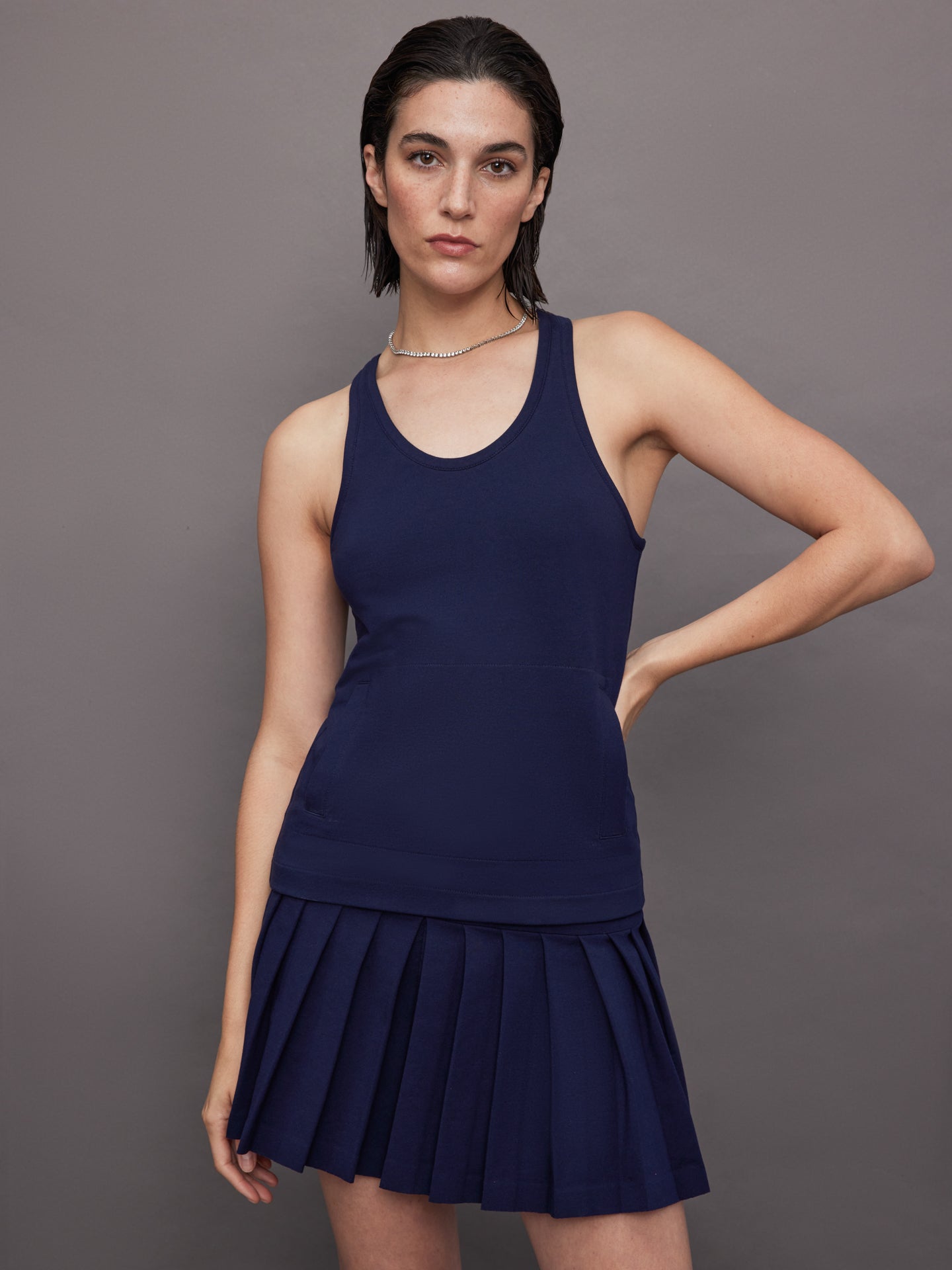Norma Kamali | Racer Tailored Terry Tank Top | True Navy