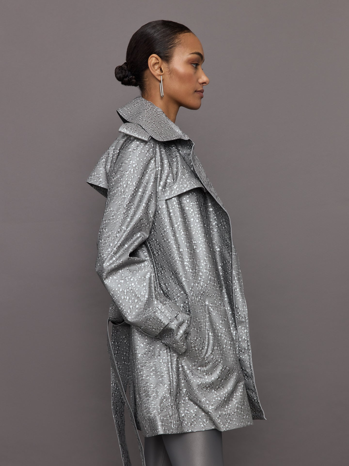 Norma Kamali | Double Breasted Trench Mini | Silver