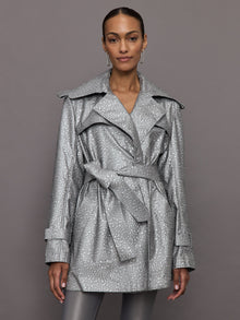 Norma Kamali | Double Breasted Trench Mini | Silver