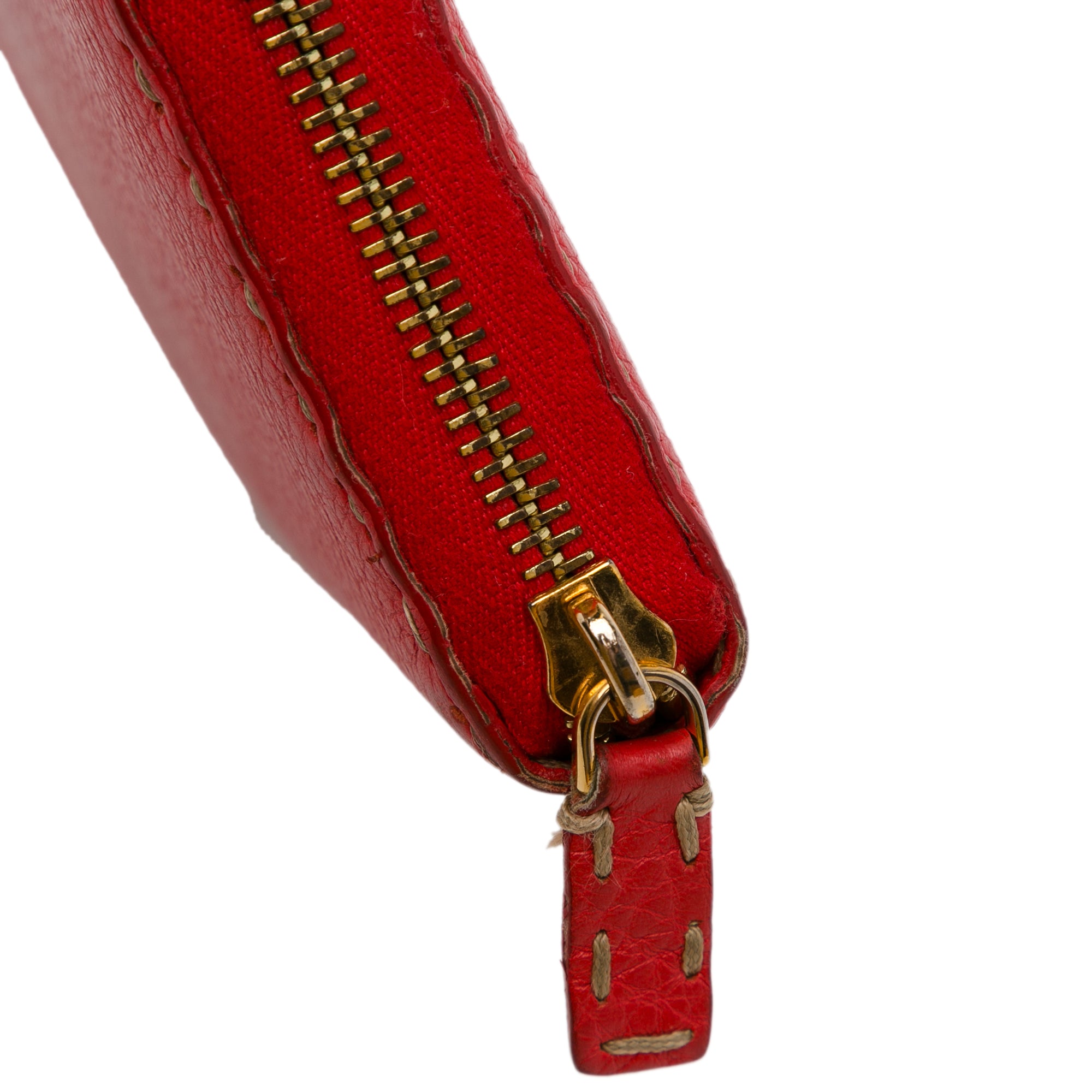 Fendi | Pre-Owned Leather Selleria Zip Around Long Wallet | Red