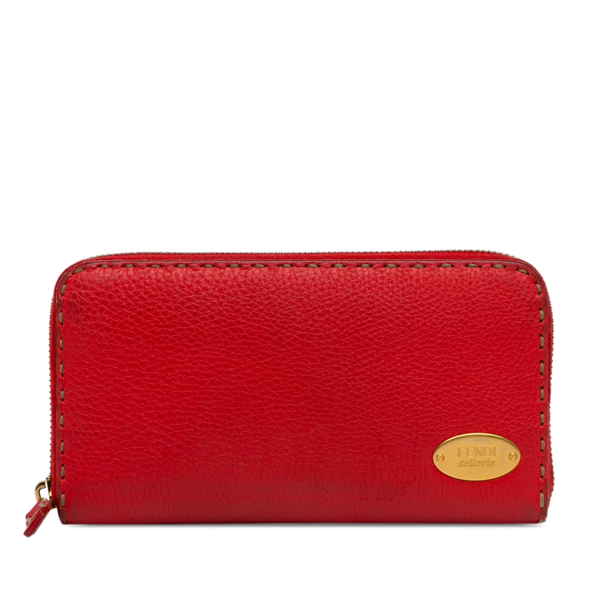 Fendi | Pre-Owned Leather Selleria Zip Around Long Wallet | Red