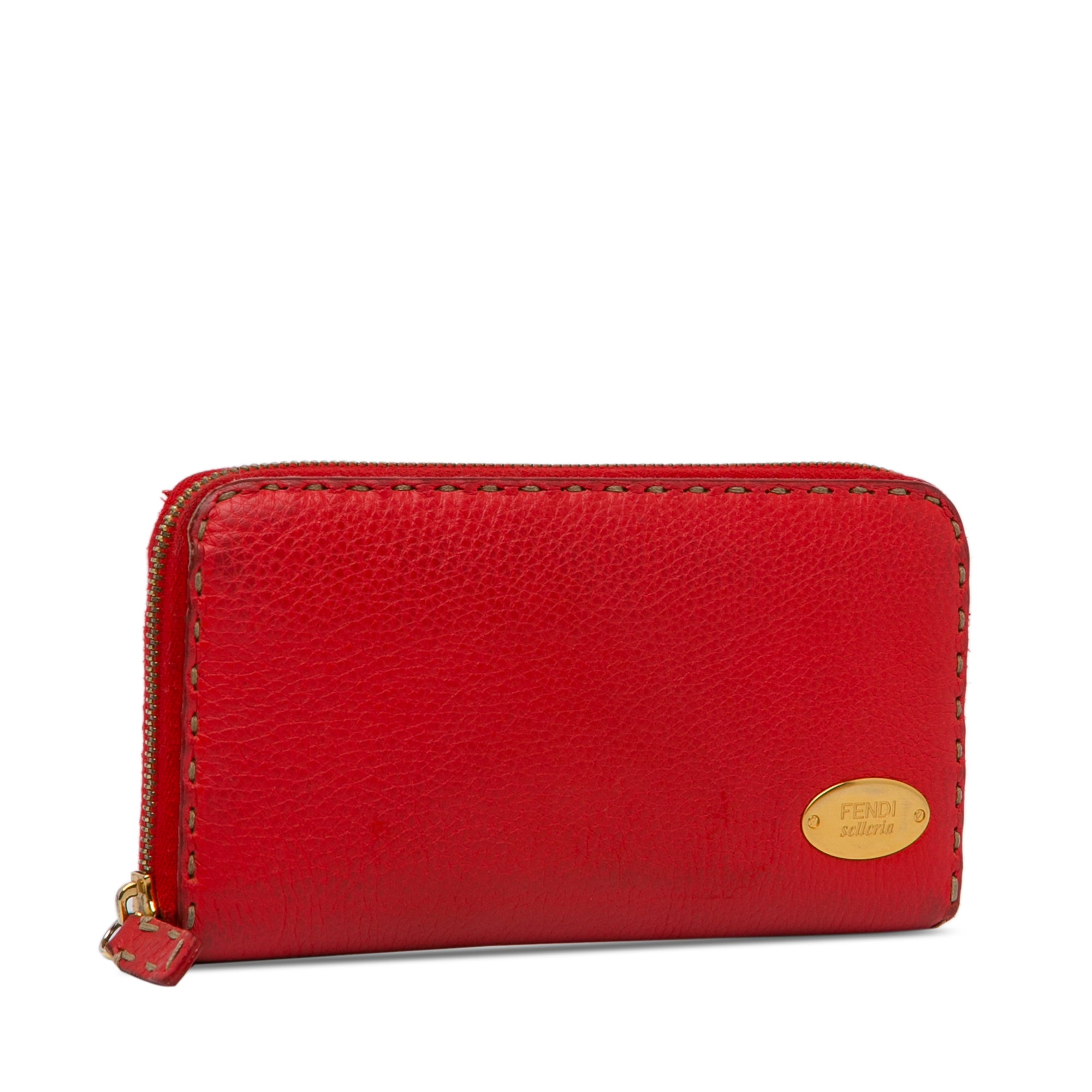 Fendi | Pre-Owned Leather Selleria Zip Around Long Wallet | Red