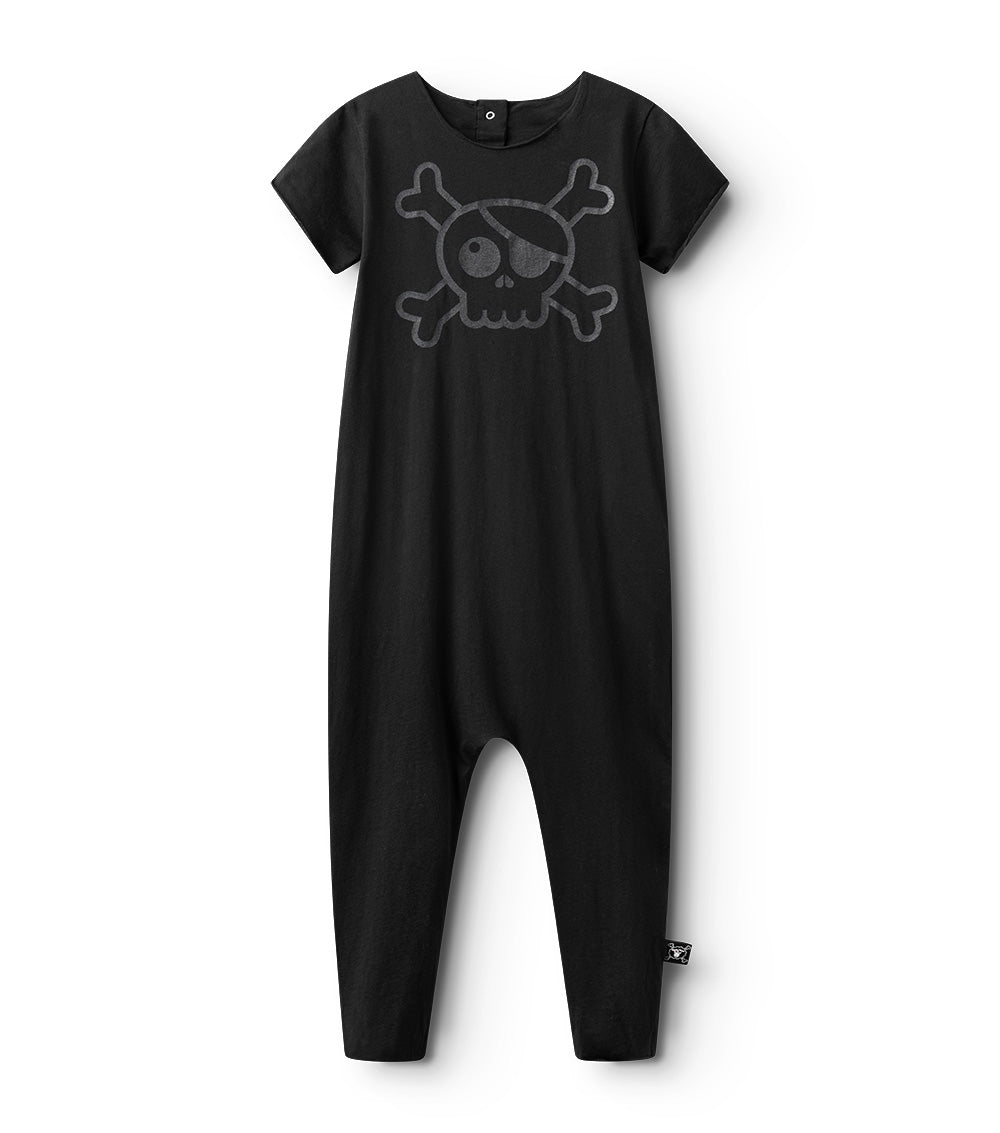 Kid | Big Skull Short Sleeve Overall | Black