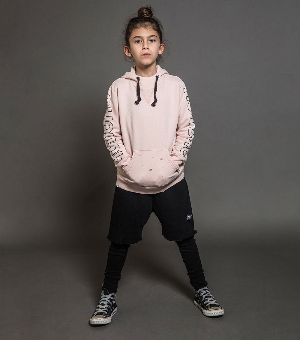 Kid | Fluffy Torn Hoodie | Powder Pink