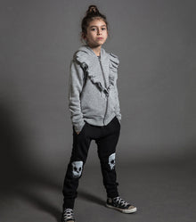 Kid | Ruffled Zip Hoodie | Heather Grey