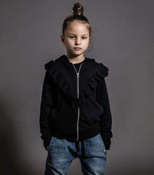 Kid | Ruffled Zip Hoodie | Black