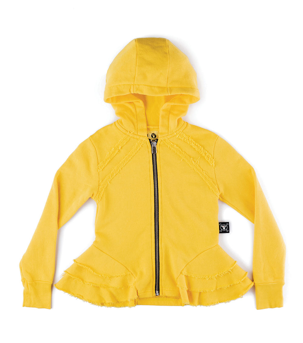 Kid | Solid Ruffled Zip Hoodie | Dusty Yellow