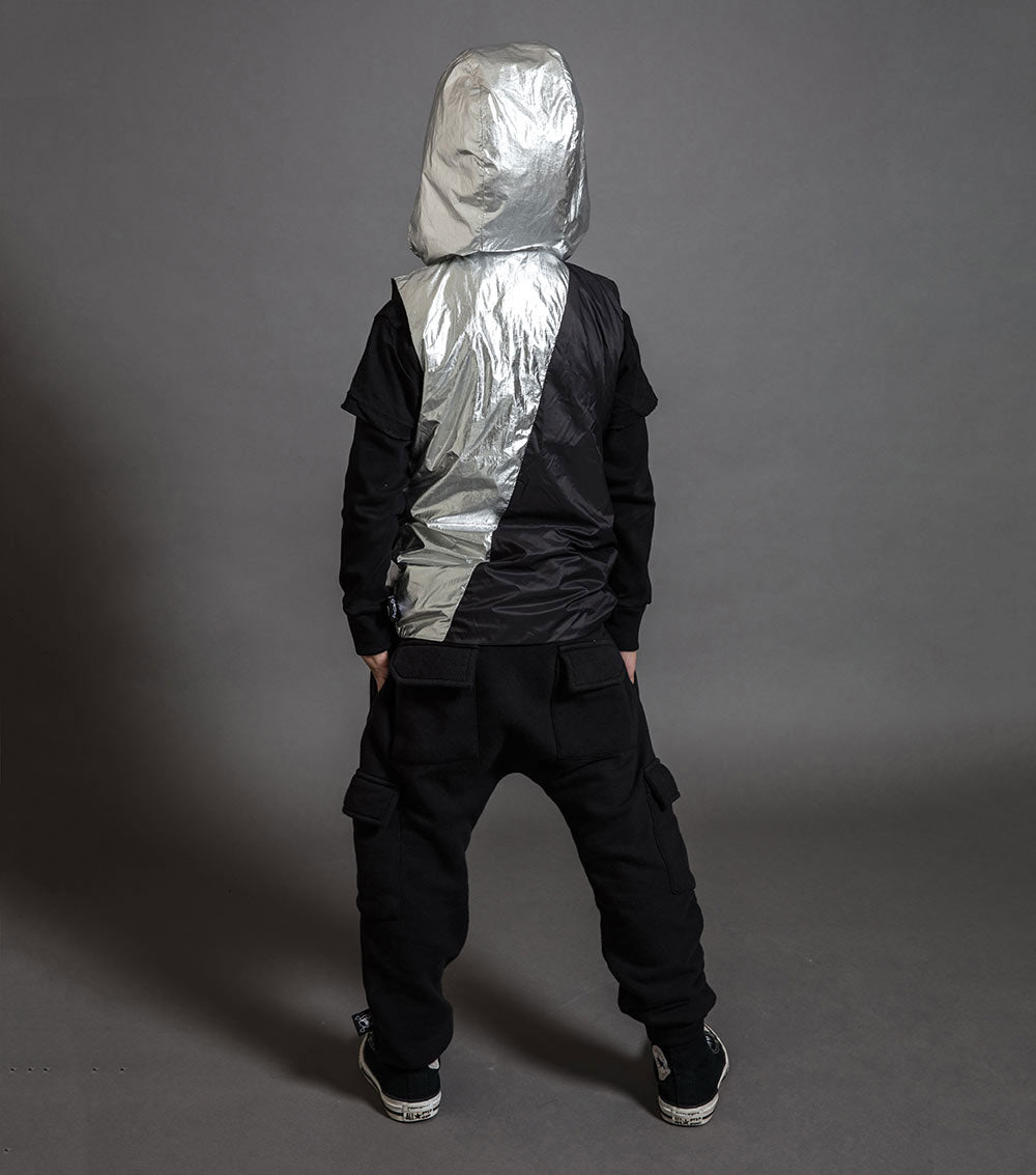 Kid | Half & Half Nylon Vest | Black x Silver