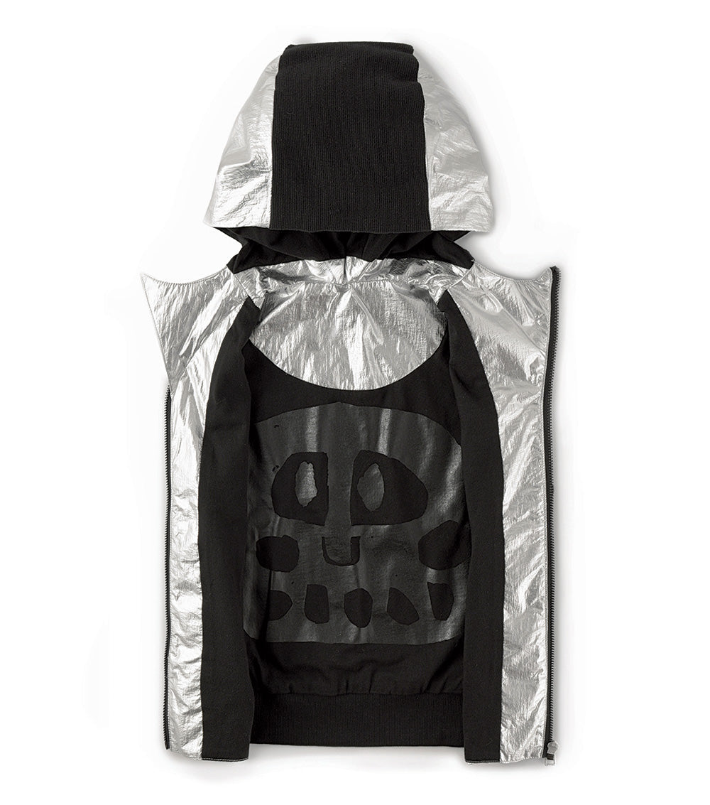 Kid | Duo Nylon Hooded Vest | Black x Silver