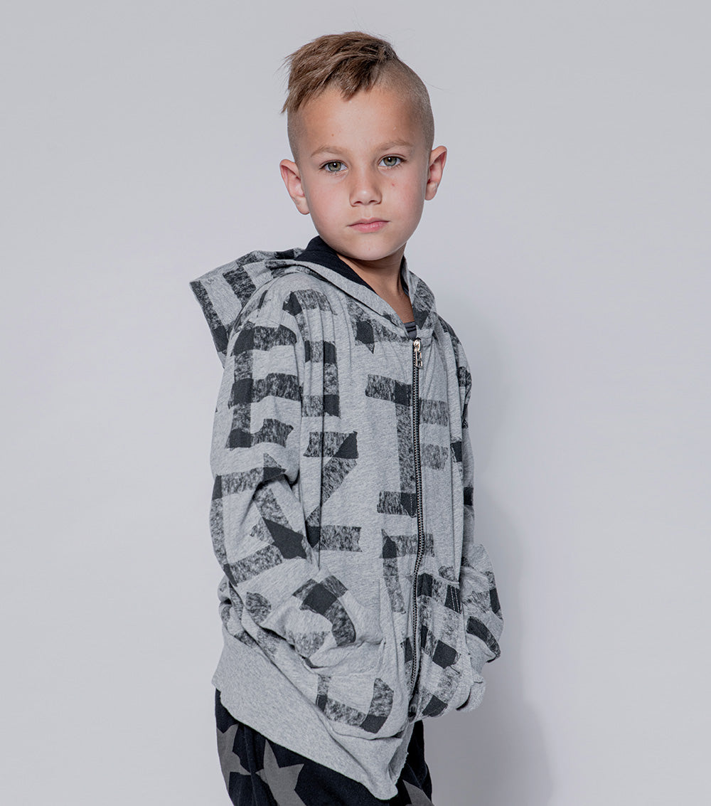 Kid | Masking Tape Light Zip Hoodie | Heather Grey