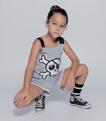 Kid | Skull Patch Tank Overall | Heather Grey