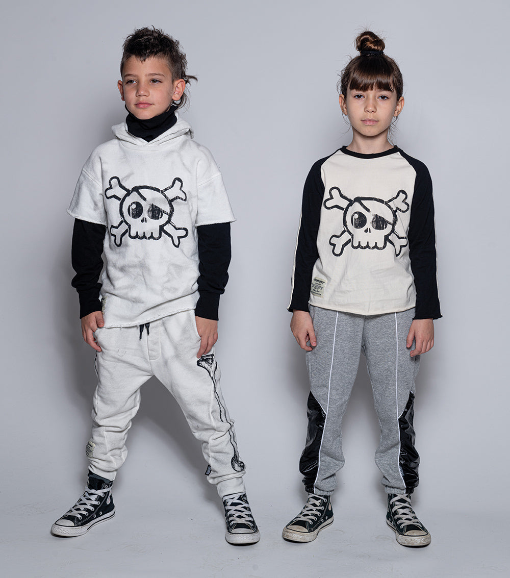 Kid | Skull Twofer Ninja Hoodie | Dirty White