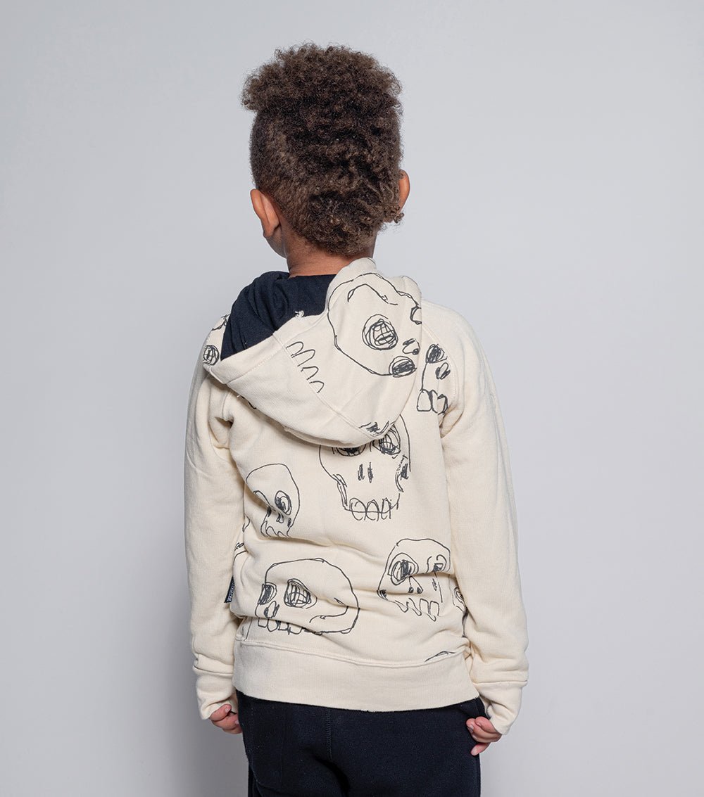 Kid | Scribbled Skulls Zip Hoodie | Yellow