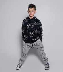 Kid | Scribbled Skulls Zip Hoodie | Black