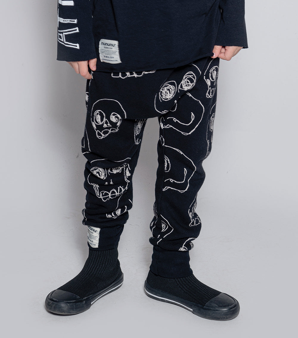 Kid | Scribbled Skulls Baggy Pants | Powder Pink
