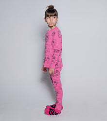 Kid | Scribbled Skulls Loungewear | Hot Pink