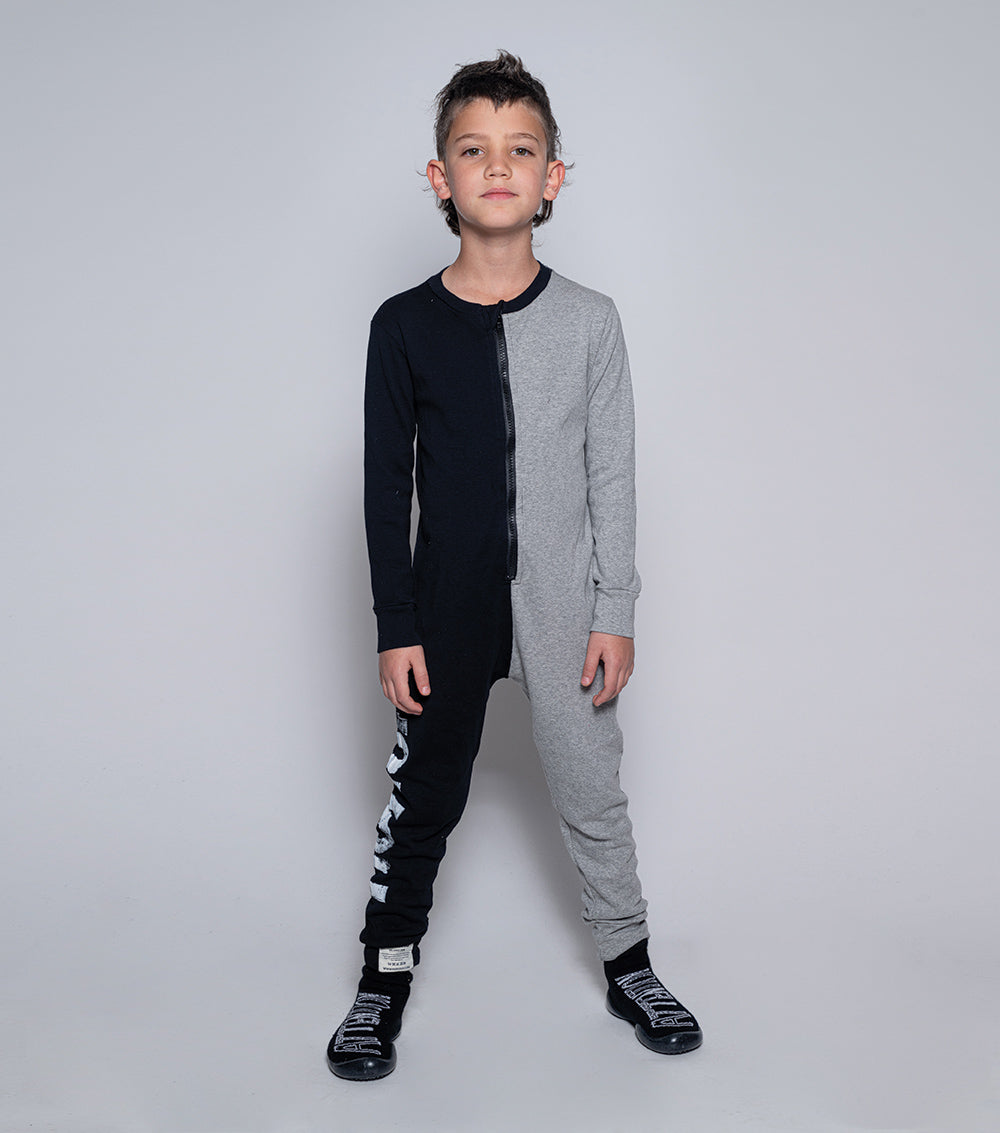 Kid | Duo Zip Loungewear | Heather Grey x Black