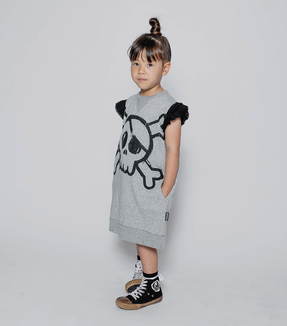 Kid | Ruffled Sleeve Sweatdress | Heather Grey