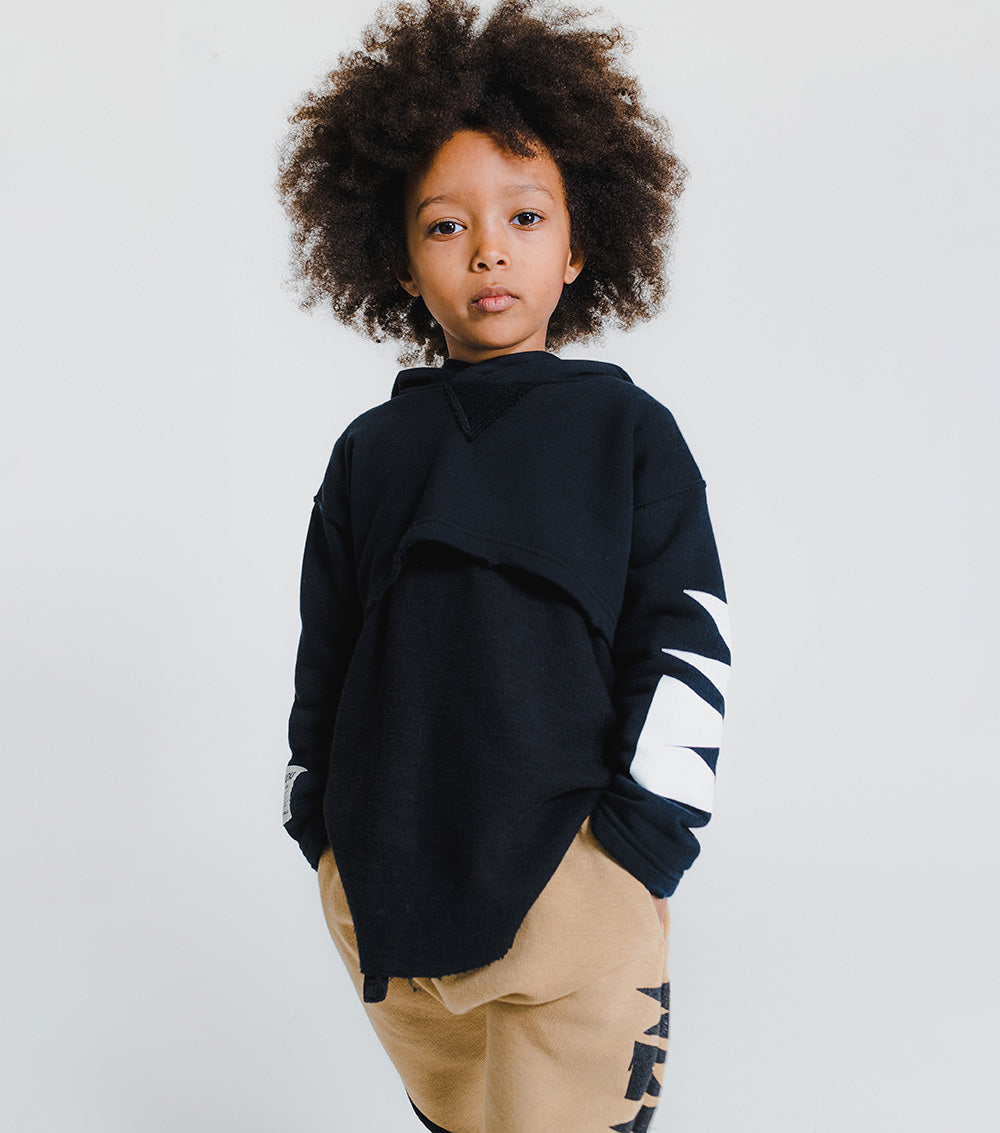 Kid | Cropped Hi-Lo Hoodie | Black
