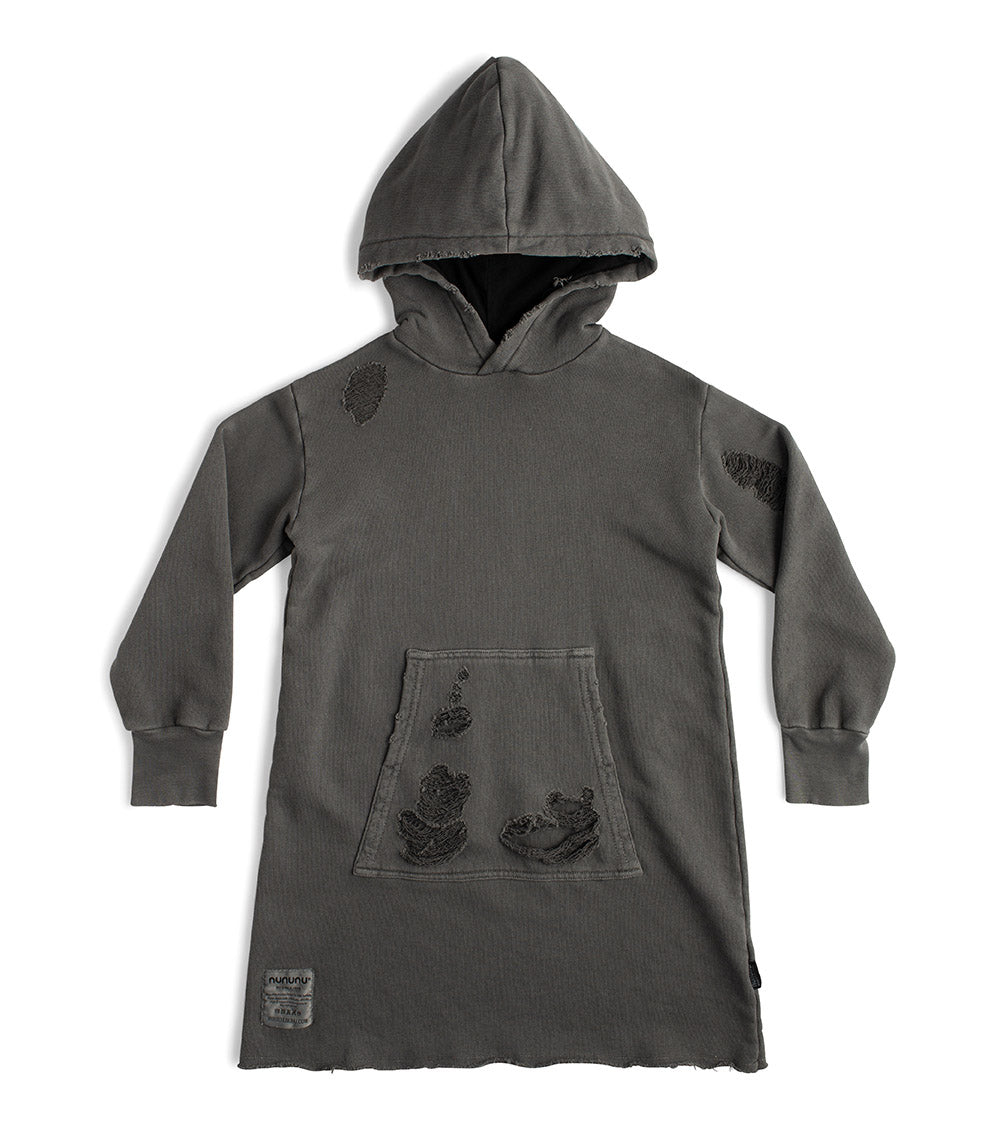 Kid | Deconstructed Hooded Dress | Dyed Graphite