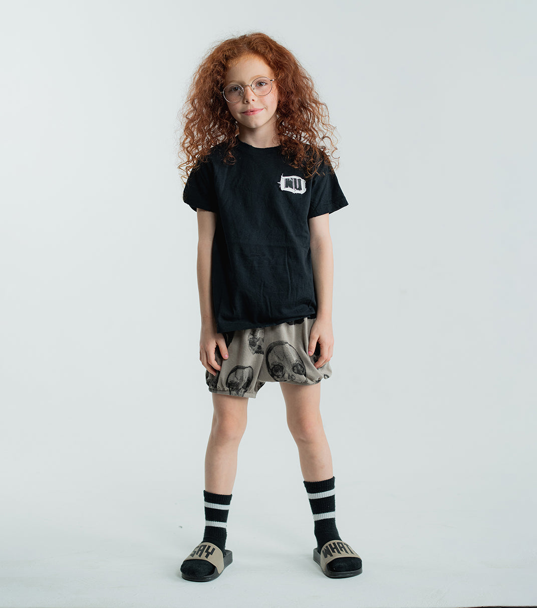 Kid | Faded Skulls Yoga Shorts | Stone