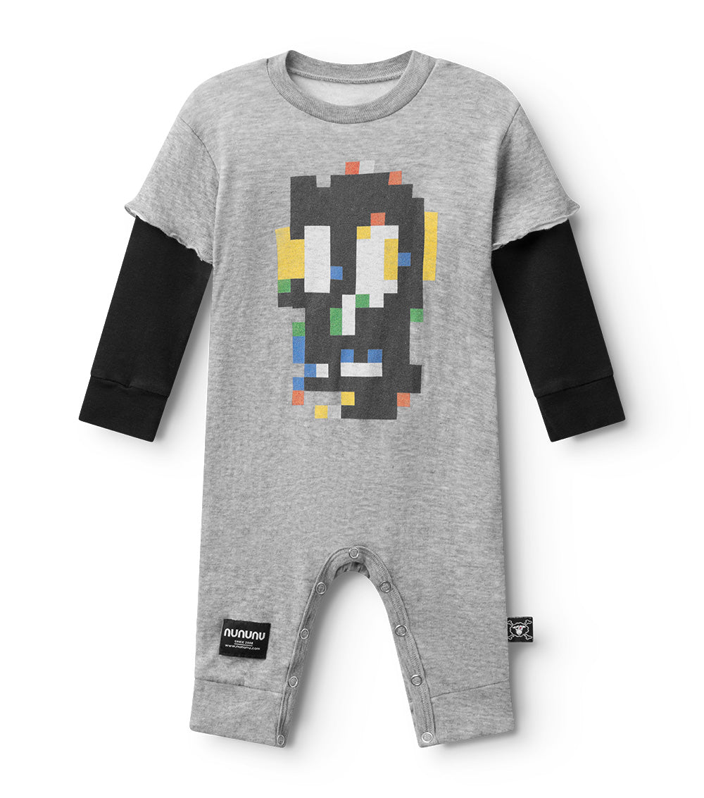 Newborn | Soft Pixel Skull Overall | Heather Grey