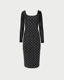 Nuri Mesh Dress in black nylon mesh with crystal accents all over.