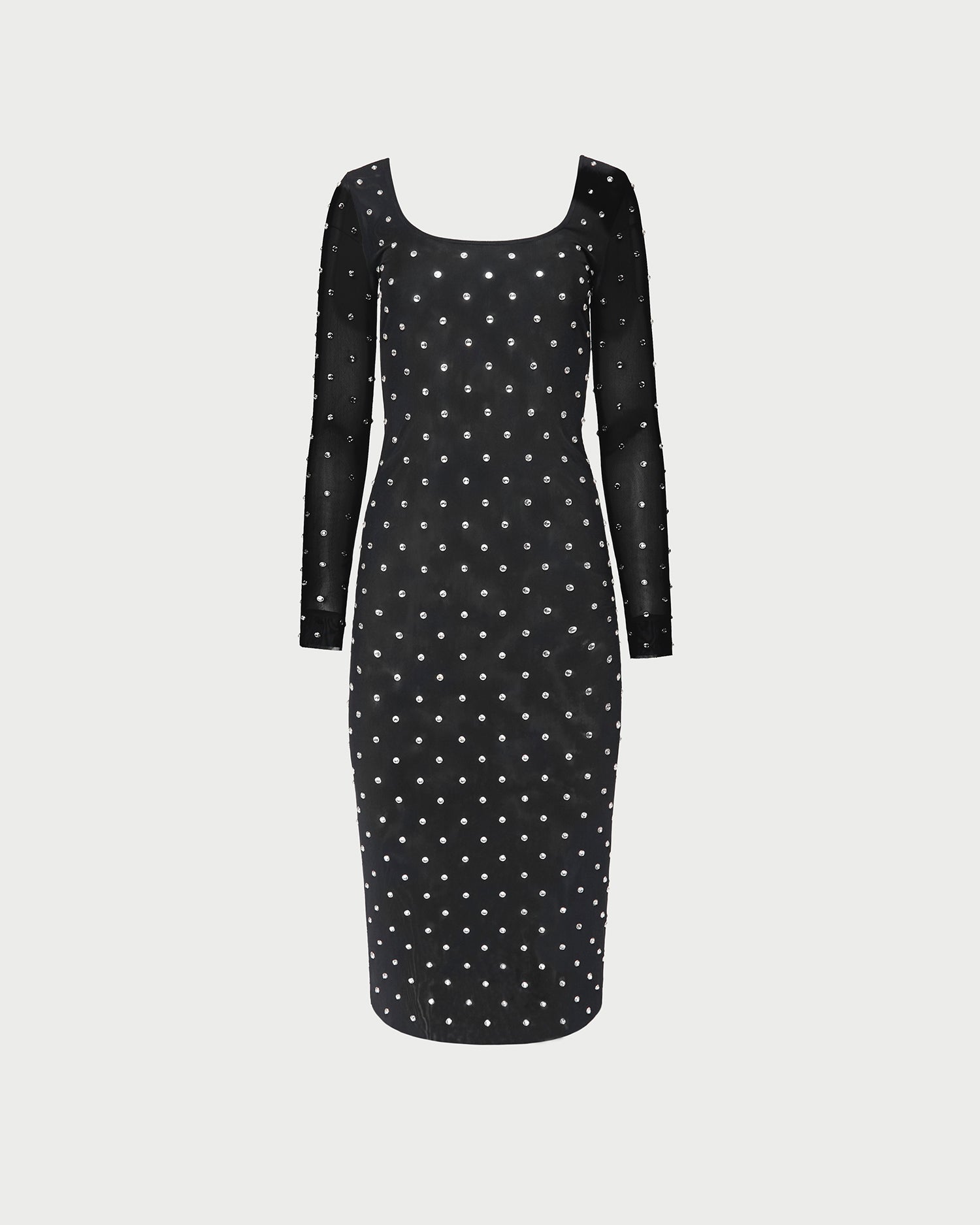 Nuri Mesh Dress in black nylon mesh with crystal accents all over.