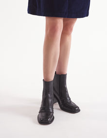 Womens | Leather Loafer-Style Heeled Boots | Black
