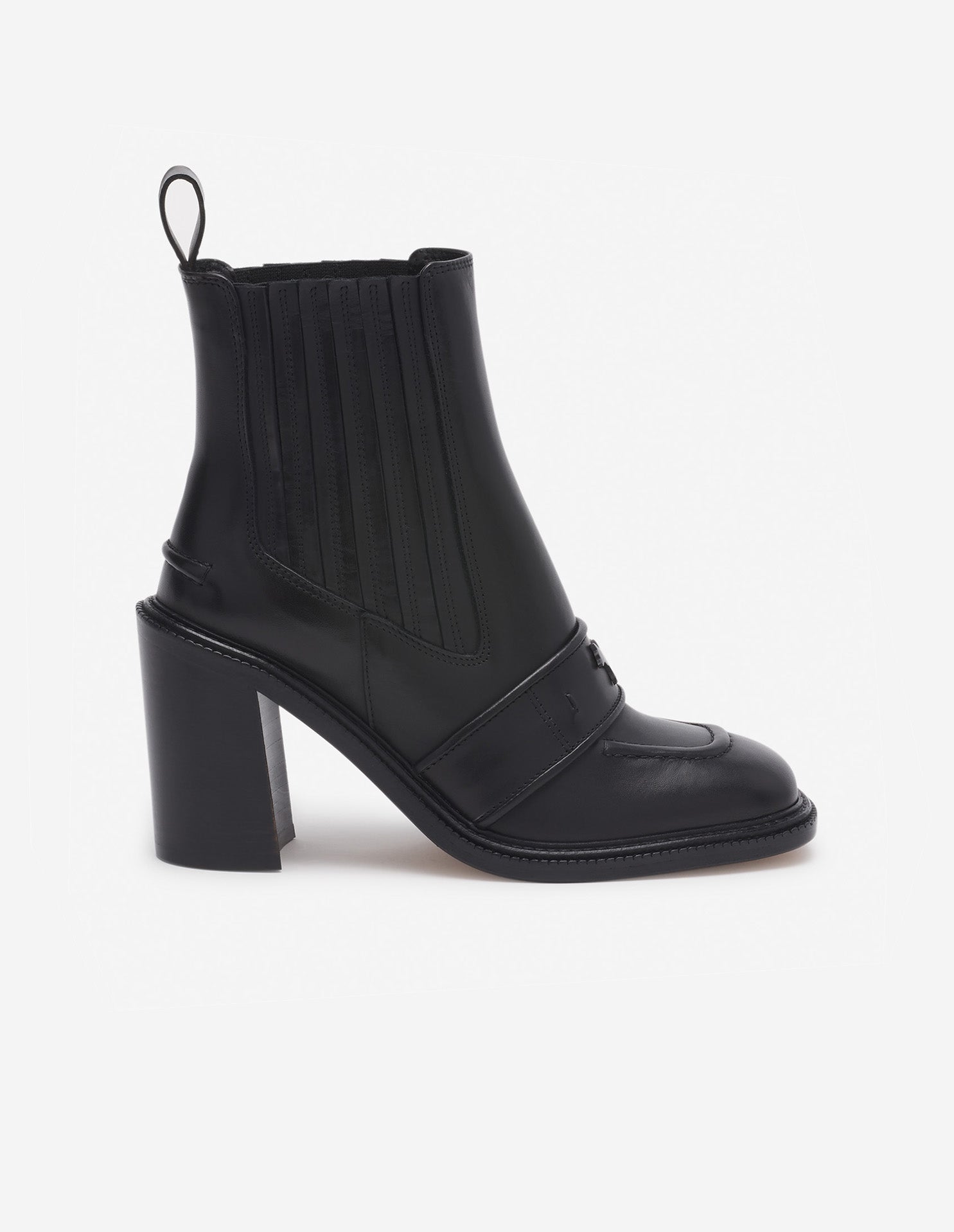 Womens | Leather Loafer-Style Heeled Boots | Black